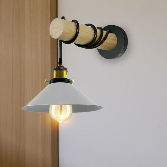 Modern Combined Solid Wooden Arm Chandelier Lighting With White Cone Shaped Metal Shade wall sconce~3476 - LEDSone UK Ltd