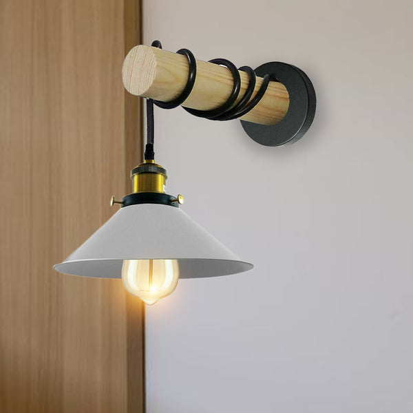 Modern Combined Solid Wooden Arm Chandelier Lighting With Metal Cone Shaped wall sconce~3471 – White