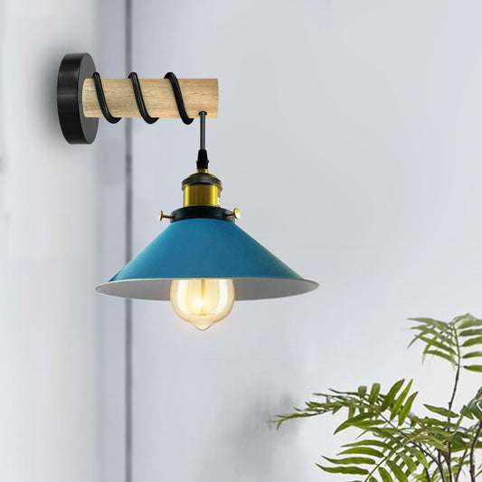 Modern Combined Solid Wooden Arm Chandelier Lighting With Blue Cone Shaped Metal Shade wall sconce~3478 - LEDSone UK Ltd