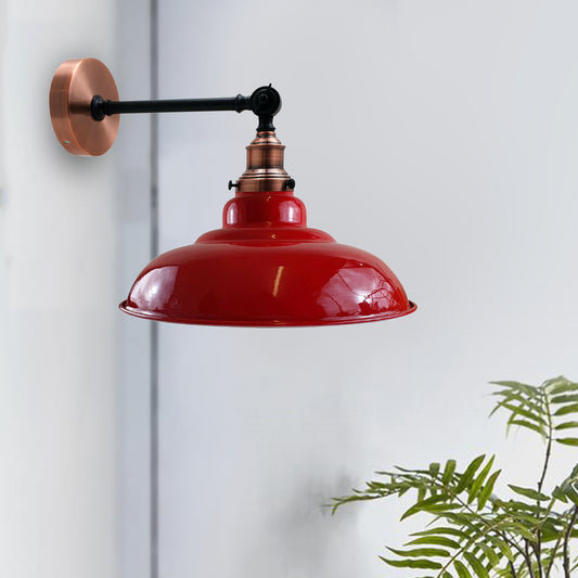 Red Shade With Adjustable Curvy Swing Arm Wall Light Fixture Loft Style Industrial Wall Sconce~3469 - LEDSone UK Ltd