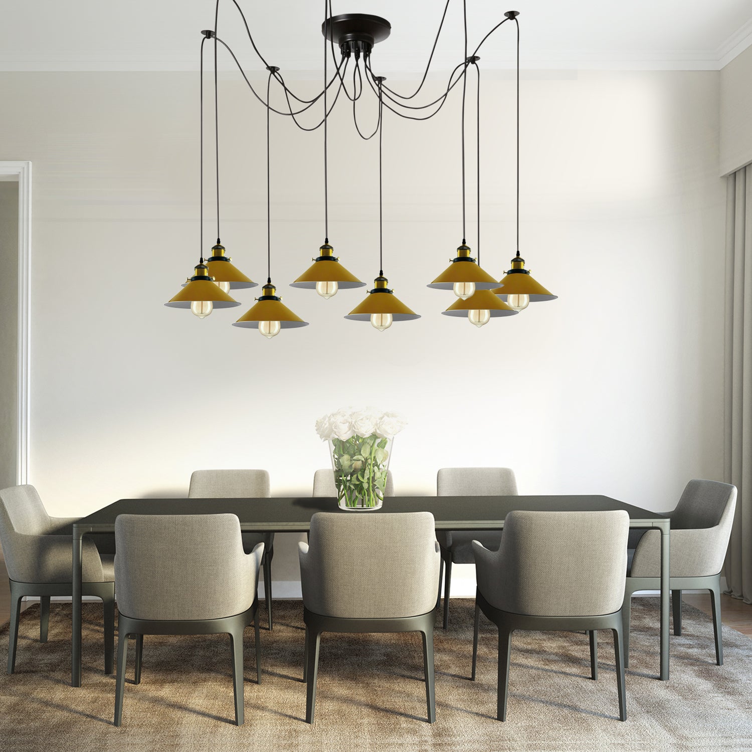 Modern large spider Braided Pendant lamp 8heads Clusters of Hanging Yellow Cone Shades Ceiling Lamp Lighting~3437 - LEDSone UK Ltd