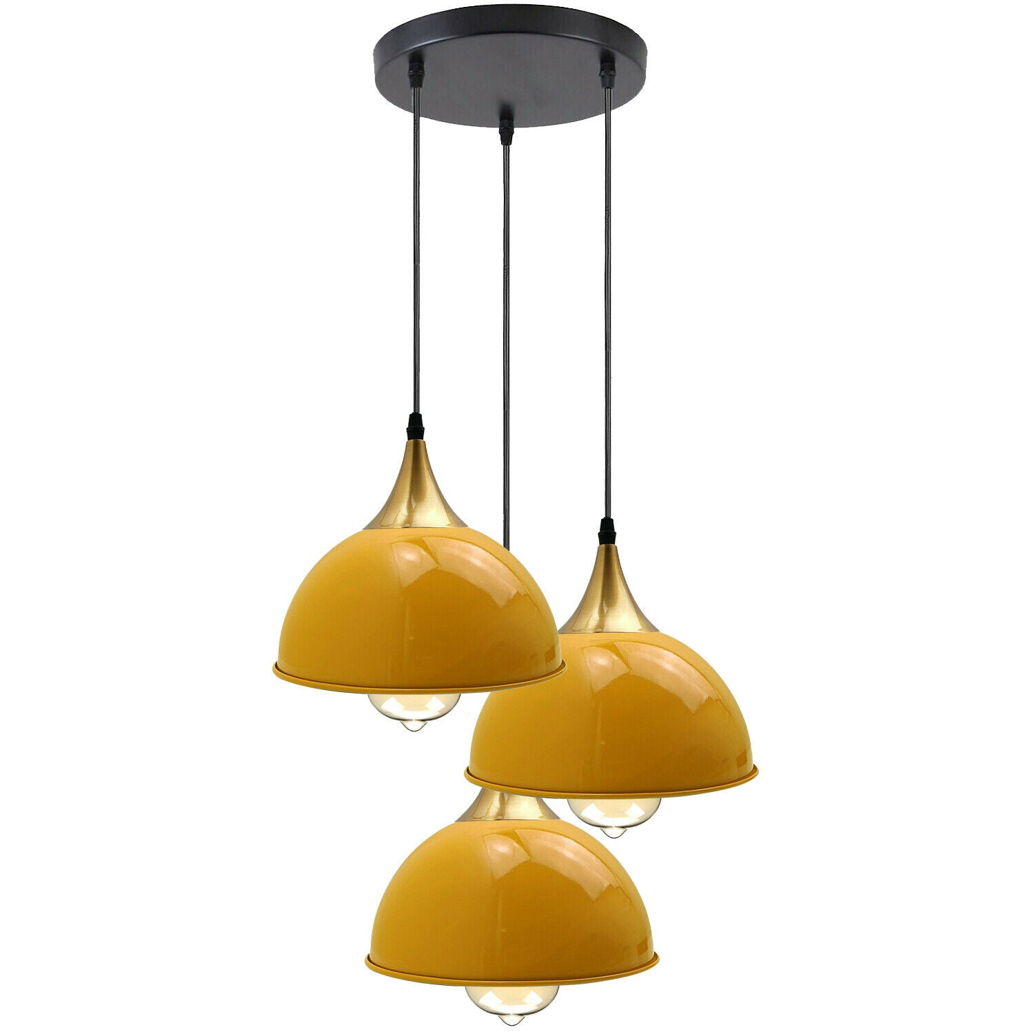 Yellow 3 Way Vintage Industrial Metal Lampshade Modern Hanging Retro Ceiling Pendant Lights~3517 - LEDSone UK Ltd