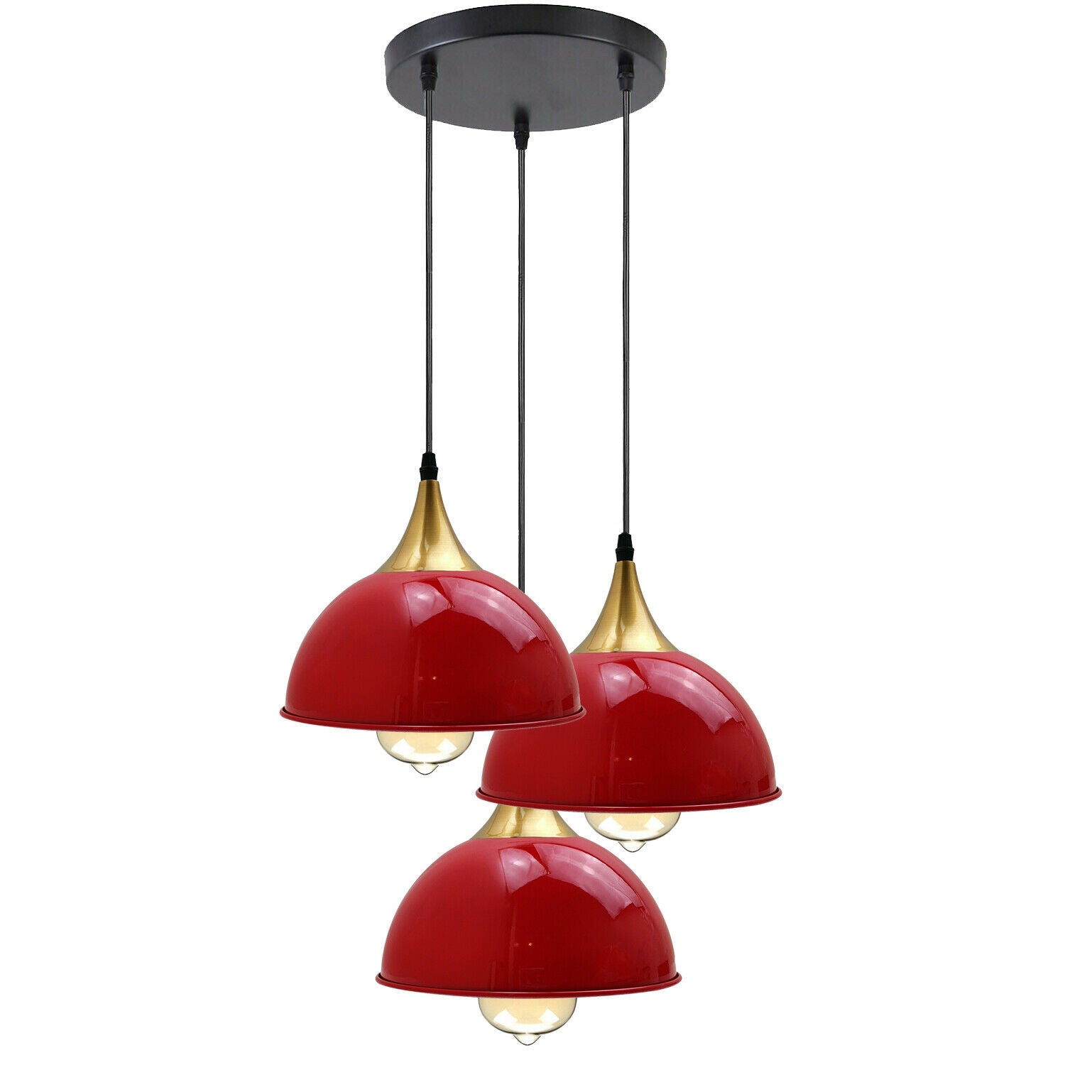 Red 3 Way Vintage Industrial Metal Lampshade Modern Hanging Retro Ceiling Pendant Lights~3521 - LEDSone UK Ltd