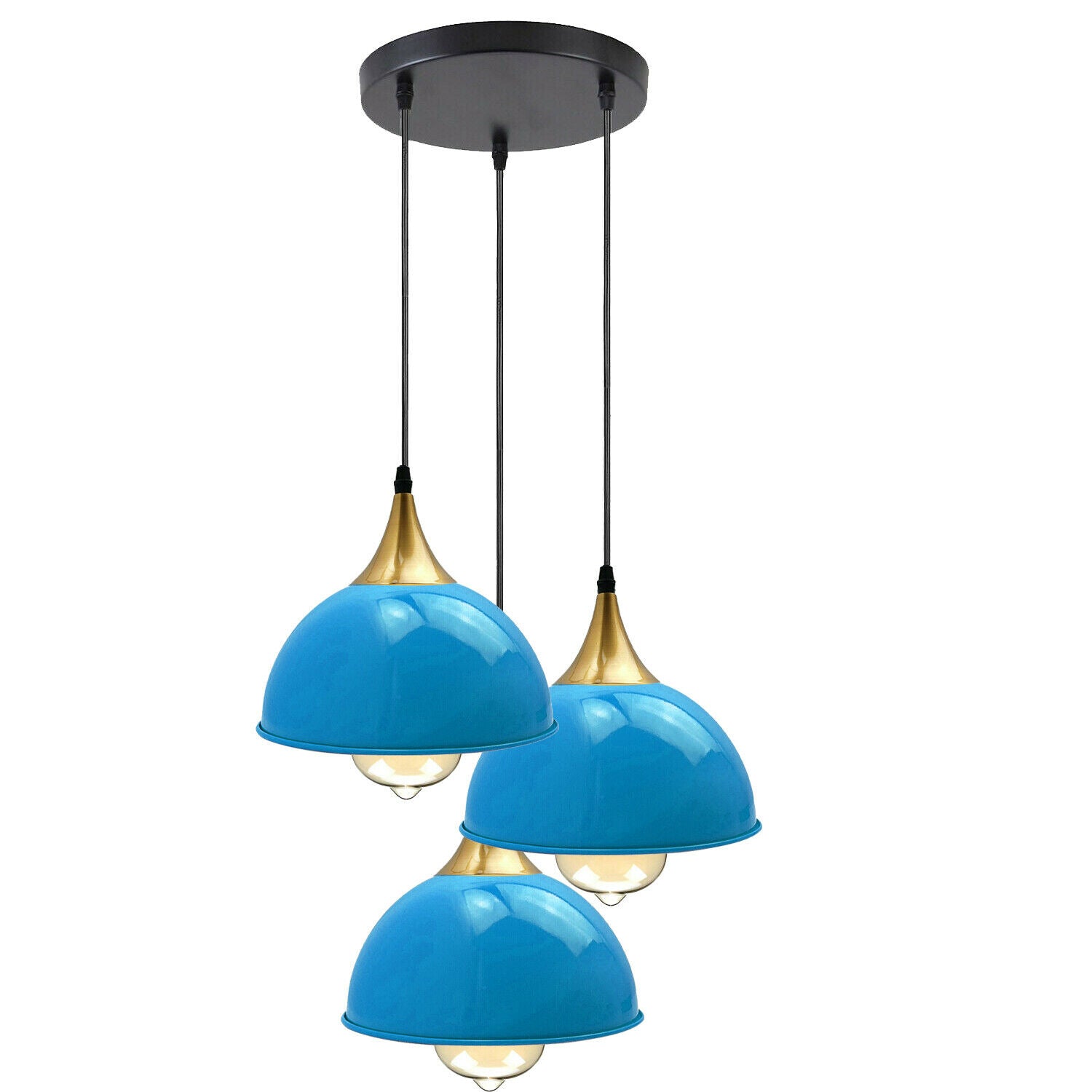 Blue 3 Way Vintage Industrial Metal Lampshade Modern Hanging Retro Ceiling Pendant Lights~3522 - LEDSone UK Ltd