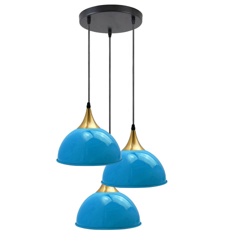 Blue 3 Way Vintage Industrial Metal Lampshade Modern Hanging Retro Ceiling Pendant Lights~3522