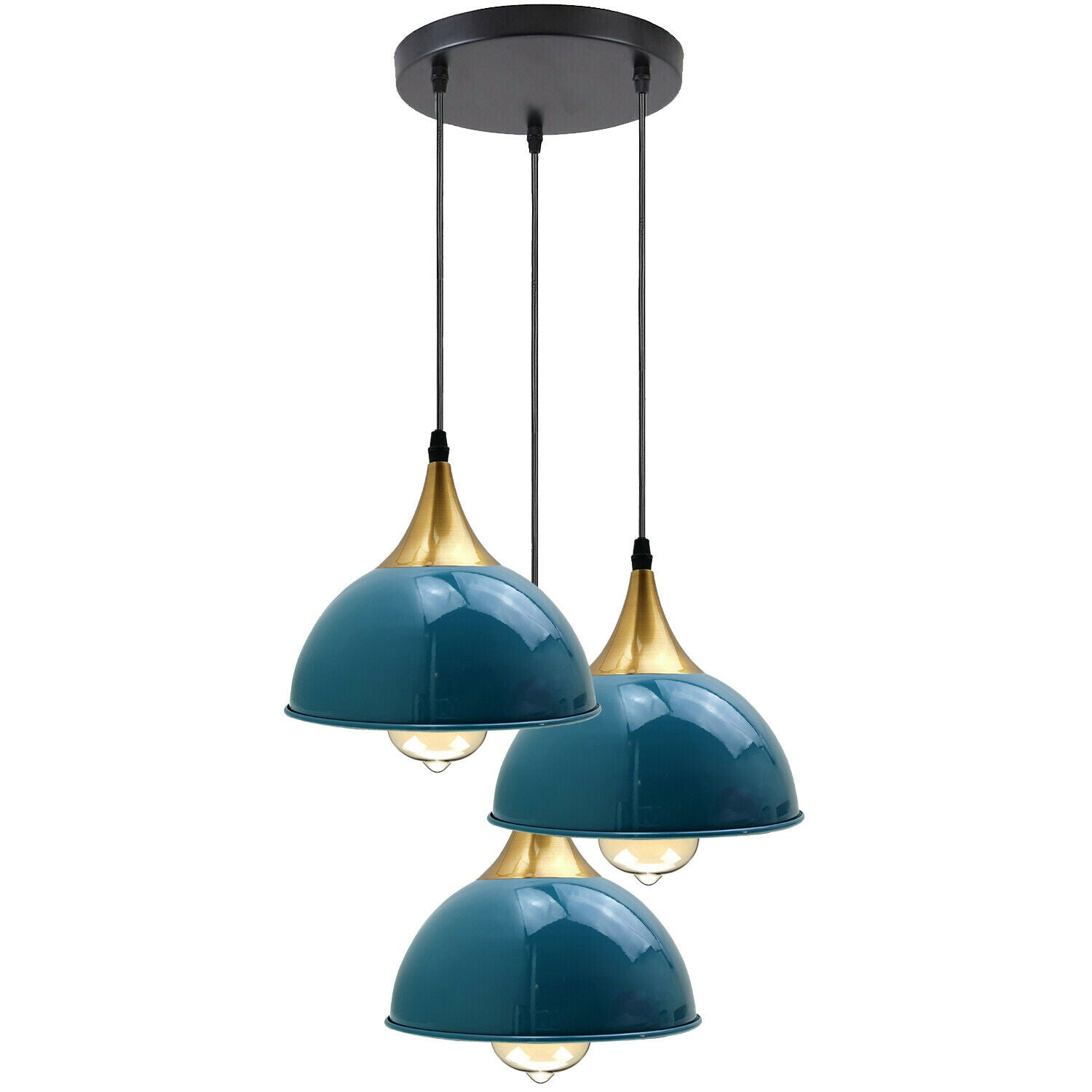 Navy Blue 3 Way Vintage Industrial Metal Lampshade Modern Hanging Retro Ceiling Pendant Lights~3524 - LEDSone UK Ltd