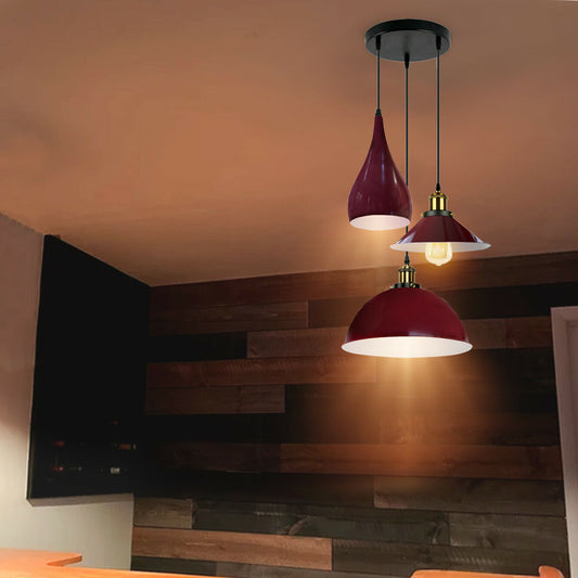 Burgundy Modern 3 Head Metal Hanging Light Shade Ceiling Pendant Light~3513 - LEDSone UK Ltd