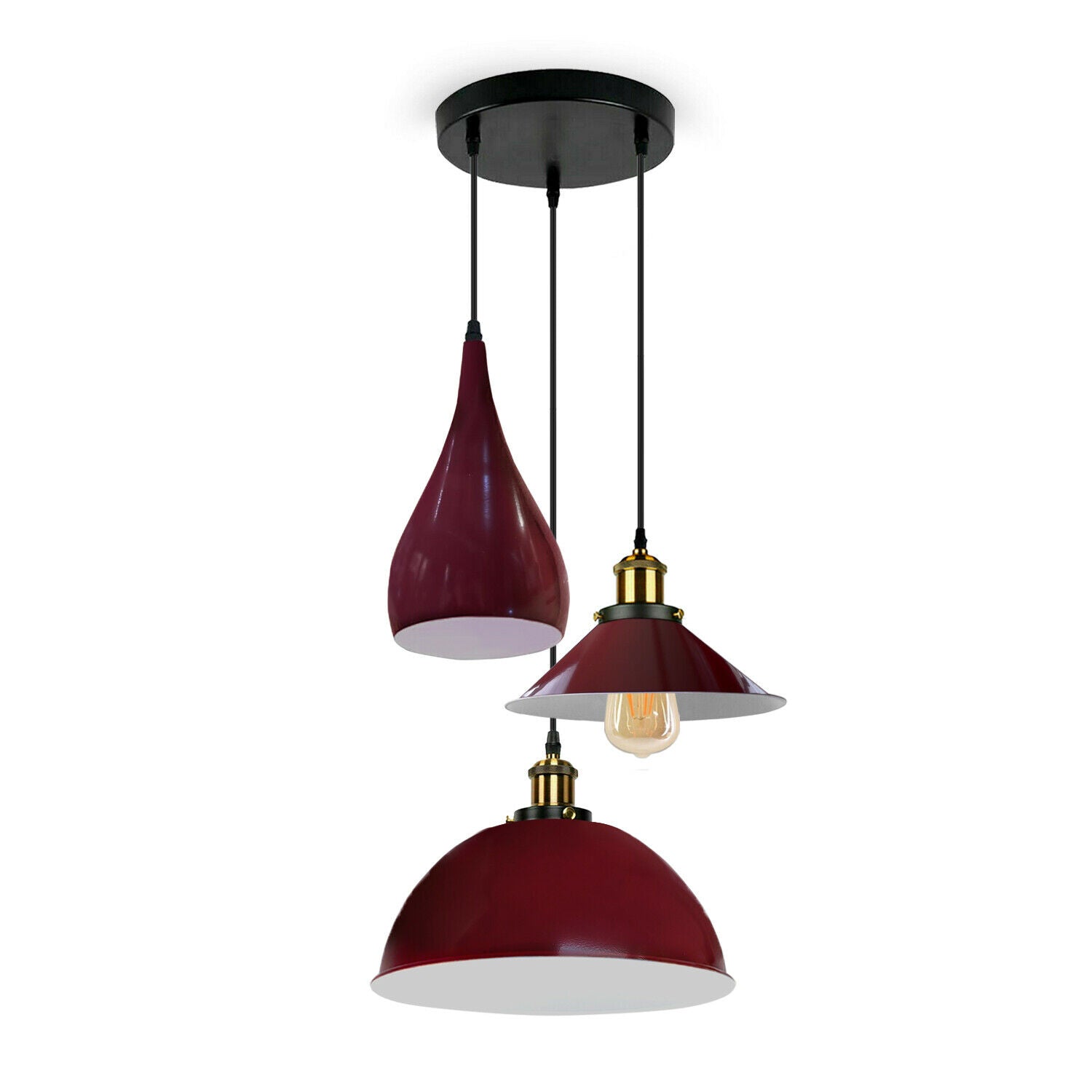 Burgundy Modern 3 Head Metal Hanging Light Shade Ceiling Pendant Light~3513 - LEDSone UK Ltd