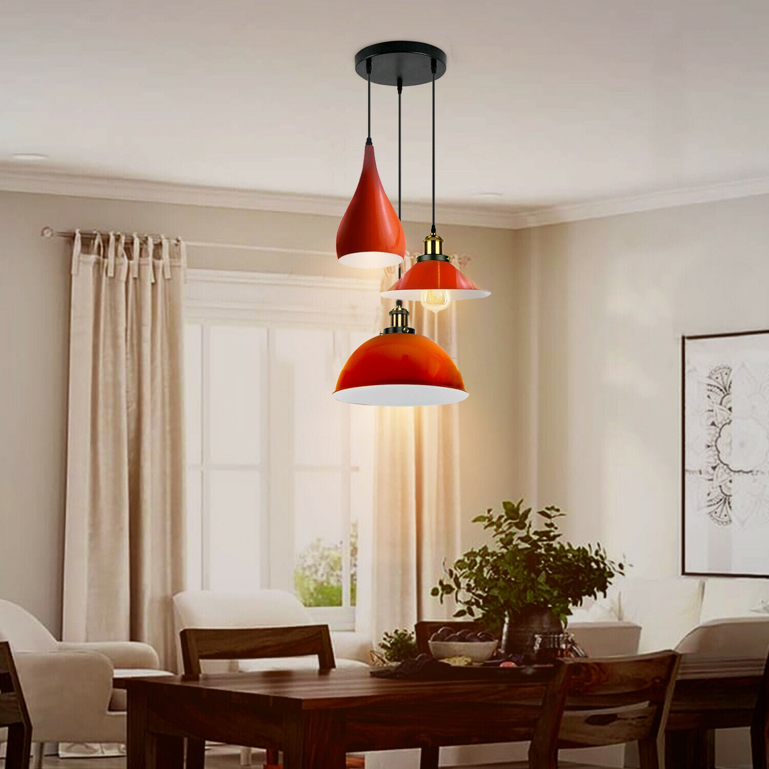 Orange Modern 3 Head Metal Hanging Light Shade Ceiling Pendant Light~3515 - LEDSone UK Ltd
