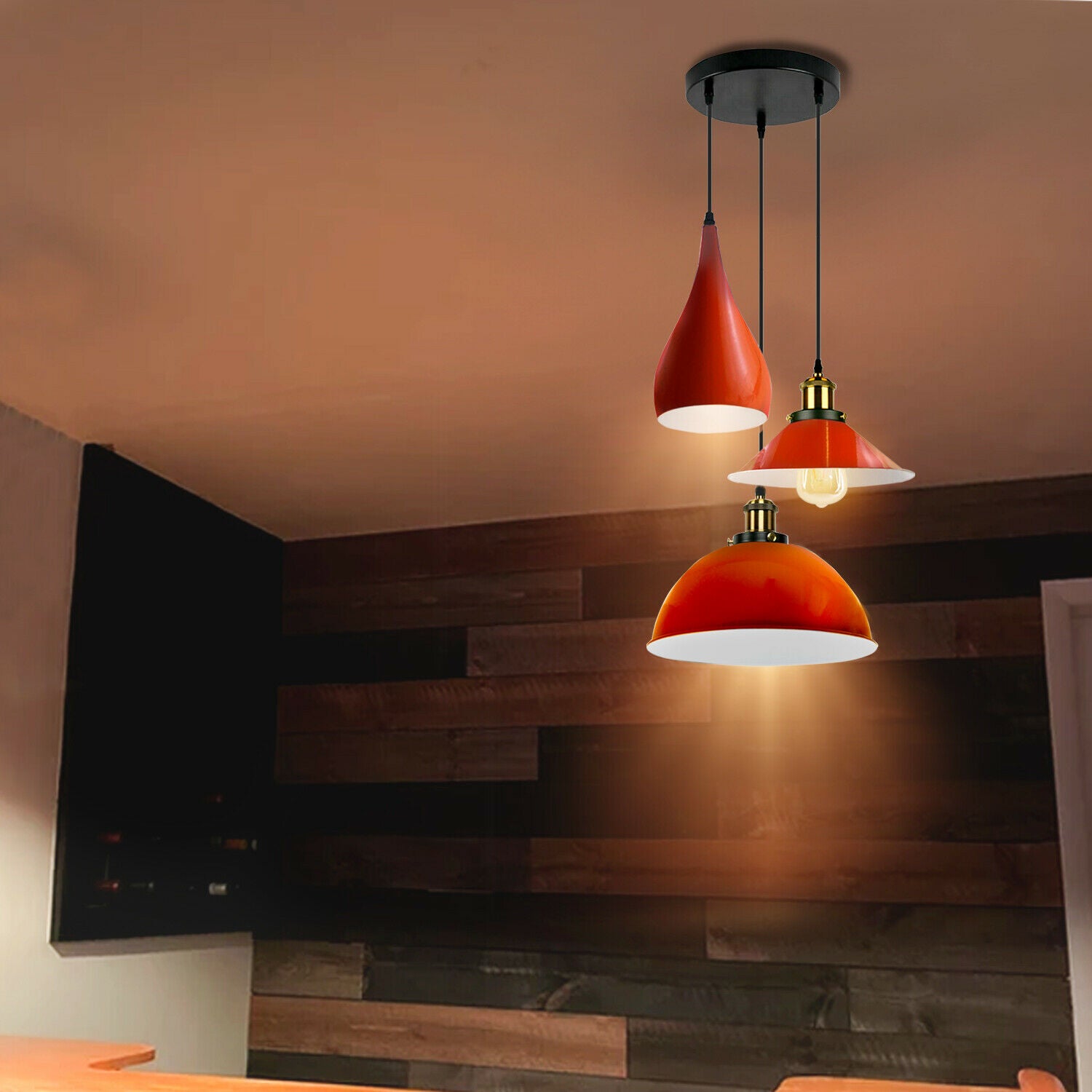 Orange Modern 3 Head Metal Hanging Light Shade Ceiling Pendant Light~3515 - LEDSone UK Ltd