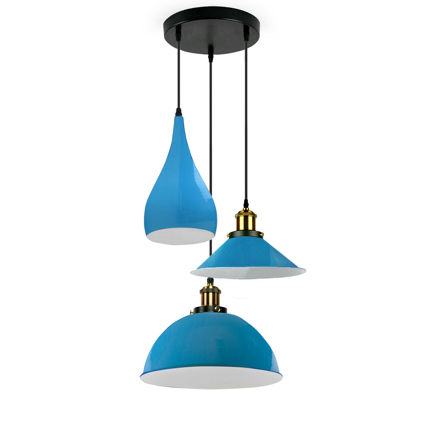 Blue Modern 3 Head Metal Hanging Light Shade Ceiling Pendant Light~3516 - LEDSone UK Ltd