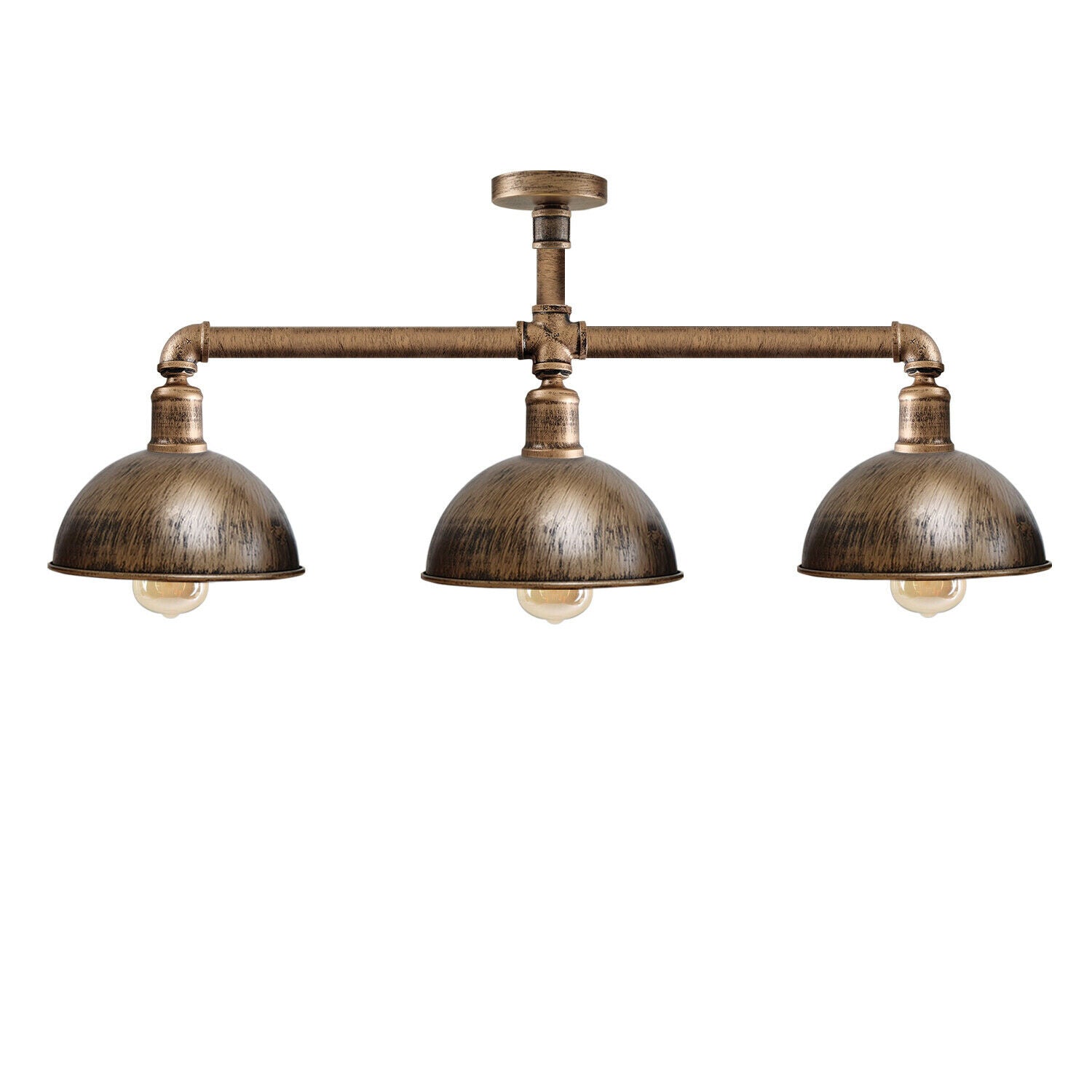 Industrial Retro Texas Style Pipe Lights Semi Flush Brushed copper Metal Ceiling Lamp Shade E27~3596 - LEDSone UK Ltd