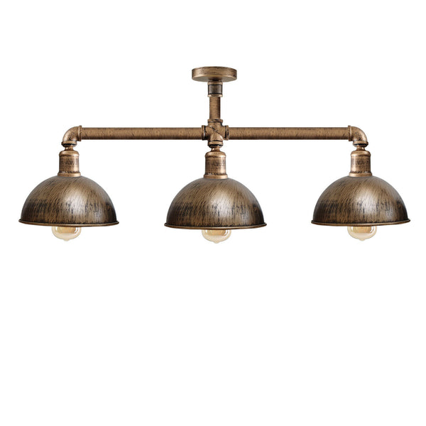 Industriële retro Texas stijl pijplampen semi-flush geborsteld koper metalen plafondlampkap E27~3596 – Ja / Geborsteld koper