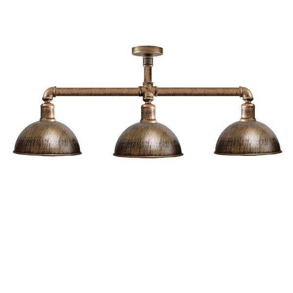 Industriële retro Texas stijl pijplampen semi-flush geborsteld koper metalen plafondlampkap E27~3596 – Nee / Geborsteld koper