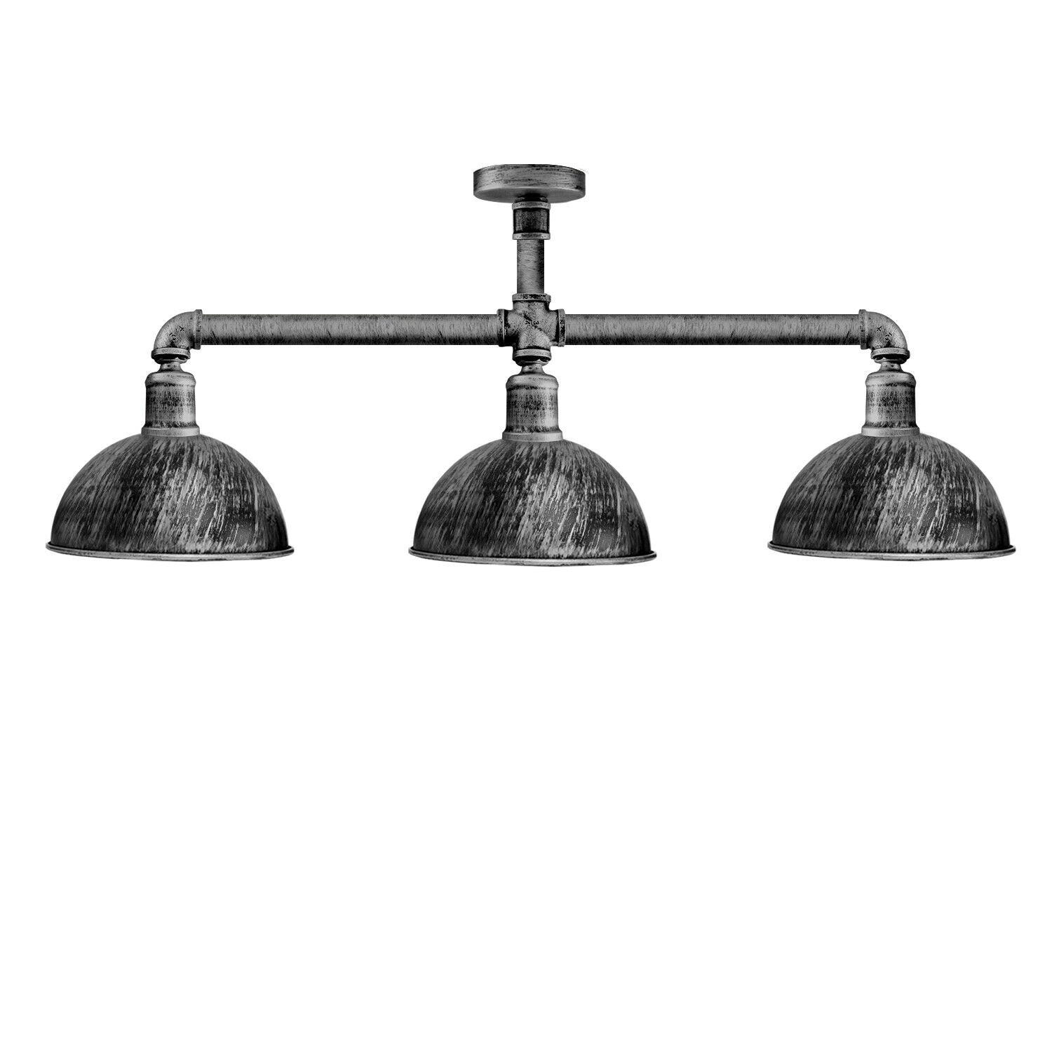 Industrial Retro Texas Style Pipe Lights Semi Flush Brushed Silver Metal Ceiling Lamp Shade E27~3595 - LEDSone UK Ltd
