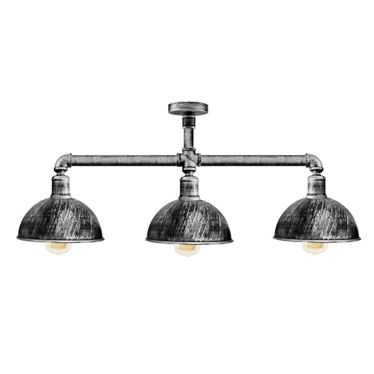 Industrial Retro Texas Style Pipe Lights Semi Flush Brushed Silver Metal Ceiling Lamp Shade E27~3595 - LEDSone UK Ltd