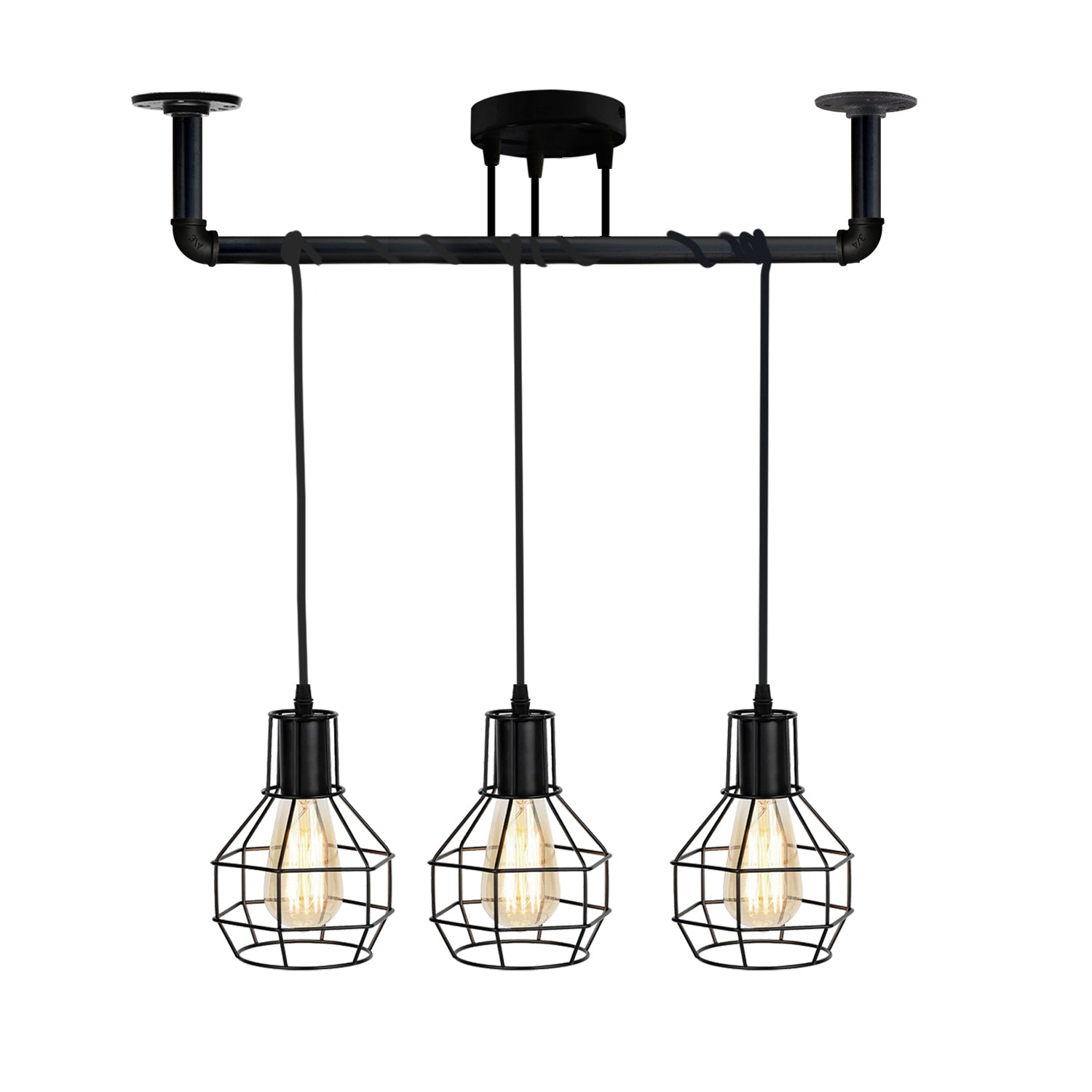 Industrial Style Ceiling Black 3 Lights Modern Metal Pipe Retro Loft Pendant Lamp~3604 - LEDSone UK Ltd