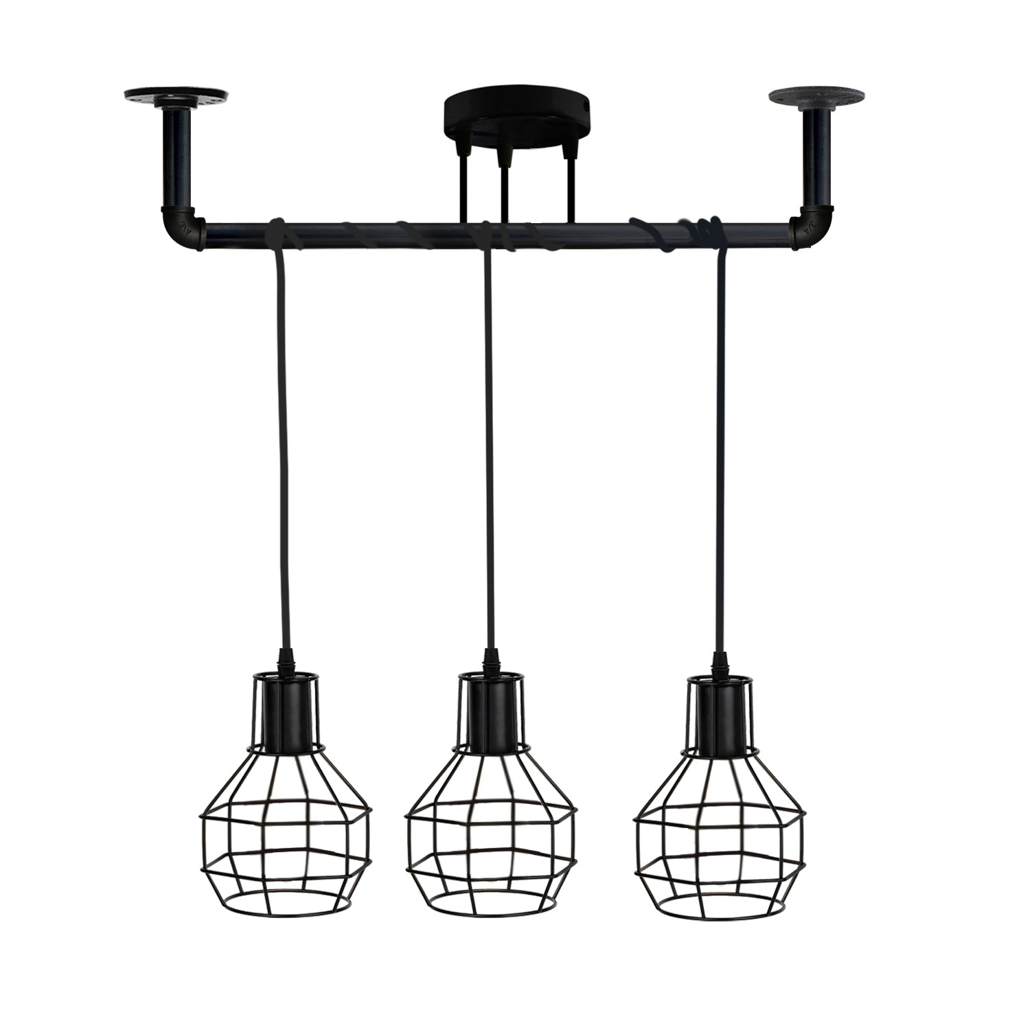 Industrial Style Ceiling Black 3 Lights Modern Metal Pipe Retro Loft Pendant Lamp~3604 - LEDSone UK Ltd