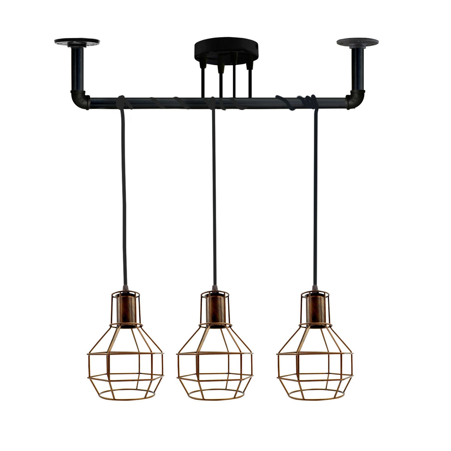 Industrial Style Ceiling Brushed copper 3 Lights Modern Metal Pipe Retro Loft Pendant Lamp~3603 - LEDSone UK Ltd