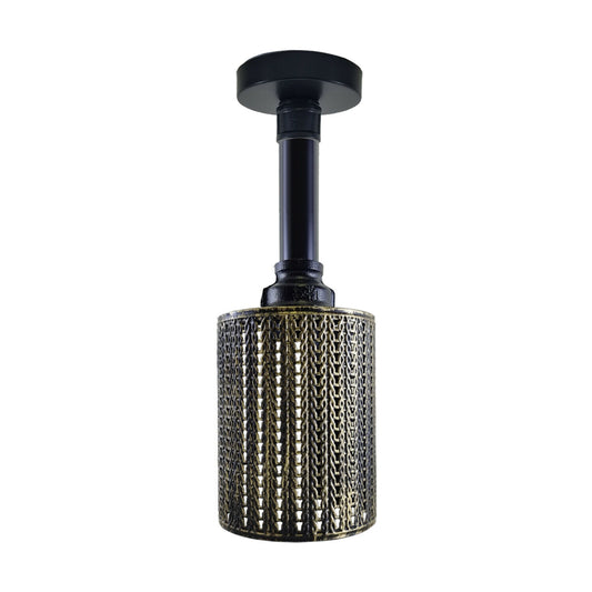 Modern Industrial Pipe Ceiling Light Fitting Vintage Brushed Brass Cage Flush Lights UK~3606 - LEDSone UK Ltd