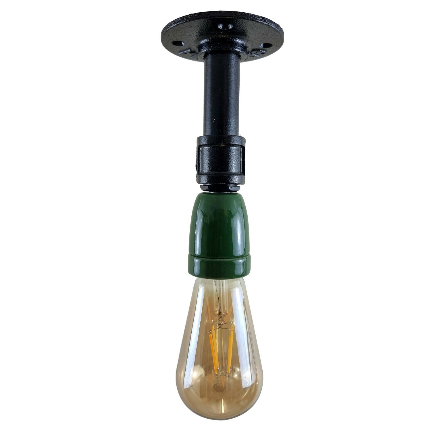 Vintage Industrial E27 Holder Black and Green Ceiling Light Fitting Flush Pipe Vintage Lighting~3622 - LEDSone UK Ltd