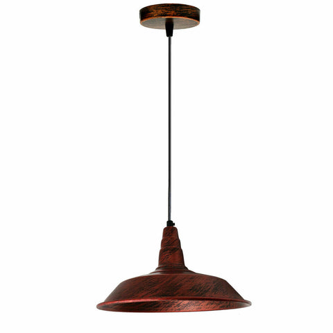 Industrial Vintage New Pendant Ceiling Light 26cm Bowl Shade Rustic Red E27 Uk Holder~3724