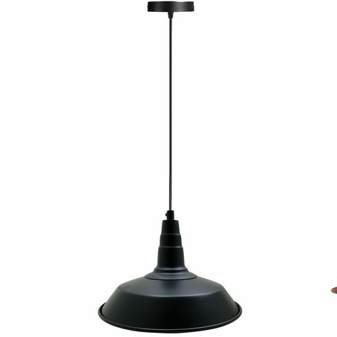 Industrial Vintage New Pendant Ceiling Light 36cm Bowl Shade Black E27Uk Holder~3723