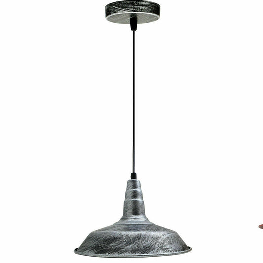Industrial Vintage New Pendant Ceiling Light 36cm Bowl Shade Brushed Silver E27Uk Holder~3721 - LEDSone UK Ltd