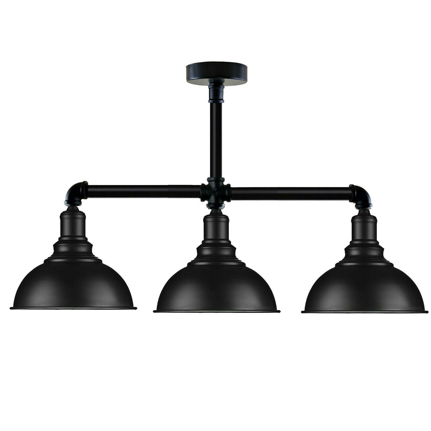 Industrial Vintage Retro Ceiling Pipe Light Black Dome Shade E27 UK Flush Lights~3732 - LEDSone UK Ltd