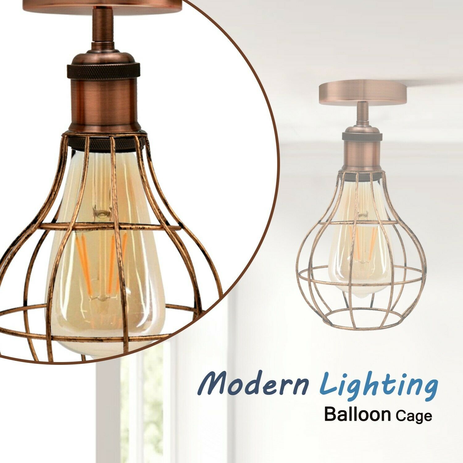 Vintage Retro Industrial Ceiling Light Shade Flush Mount Ceiling Lamp Fittings~3666 - LEDSone UK Ltd