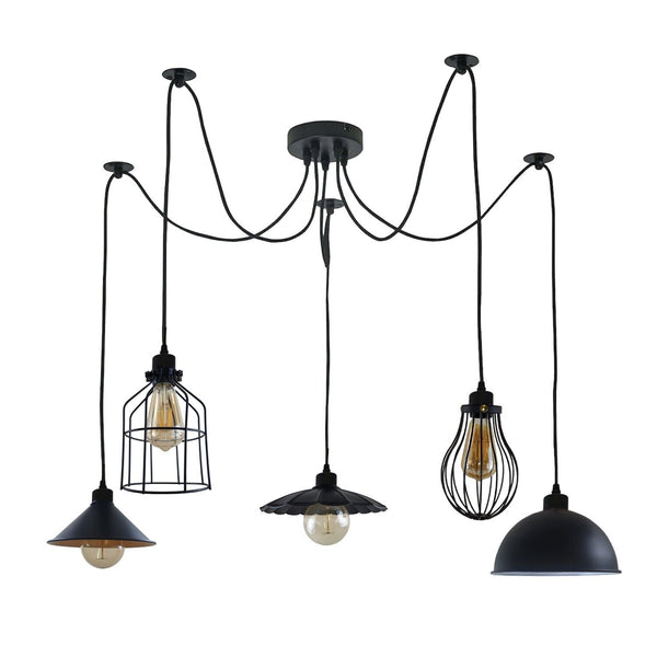 Lámpara de techo industrial vintage de 5 vías, lámpara colgante estilo araña retro ~3671 – Sí