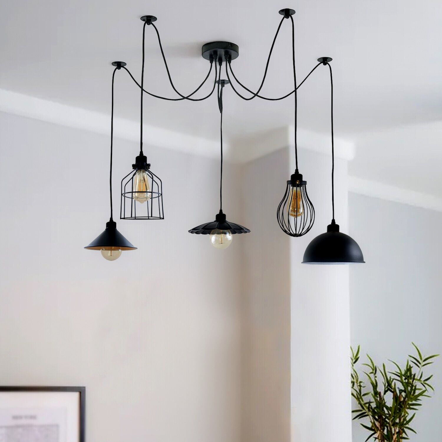 5Way Vintage Industrial Ceiling Lamp Shade Chandelier Retro Spider Pendant Light~3671 - LEDSone UK Ltd
