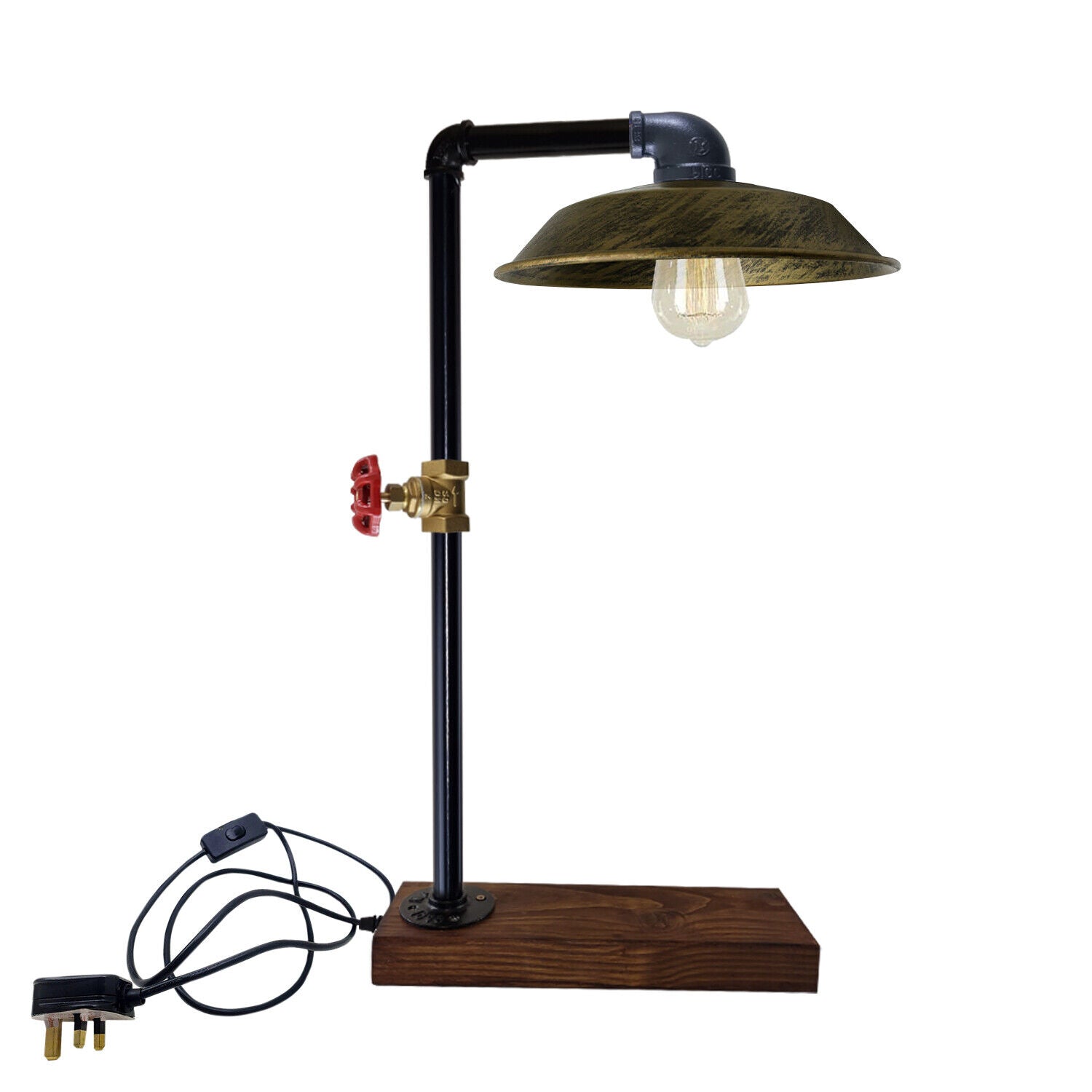 Industrial  Vintage Retro Steampunk Water Pipe Style Bedside Table Desk Lamp Bowl Brushed Brass E27~3714 - LEDSone UK Ltd