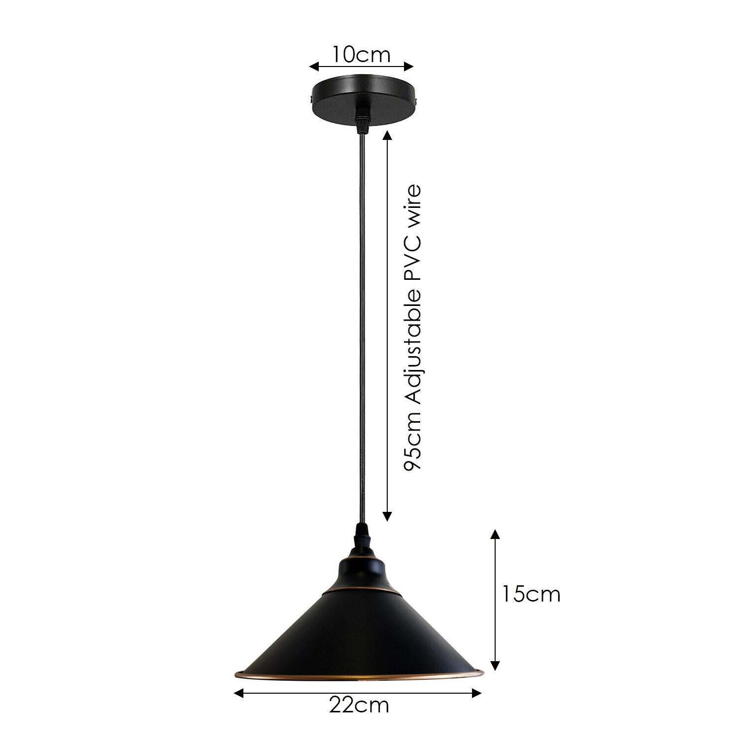 Industrial Vintage Ratio single head Round Black cone Ceiling Pendent lights E27 Holder Chandelier~3709 - LEDSone UK Ltd