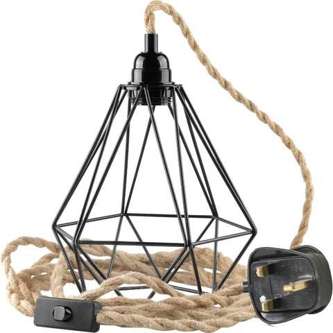 E27 Natural Hemp Rope Code With Plug In Pendant Lamp Light~3693