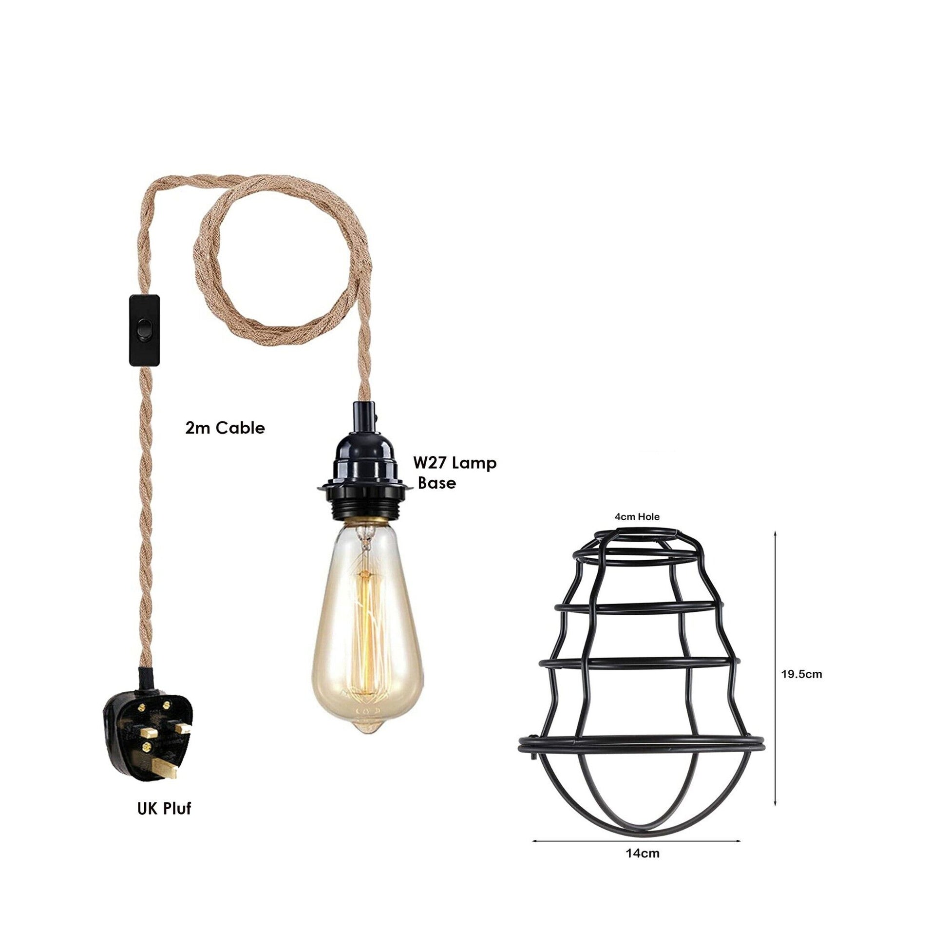  Black Plug In Pendant Lamp Light E27 