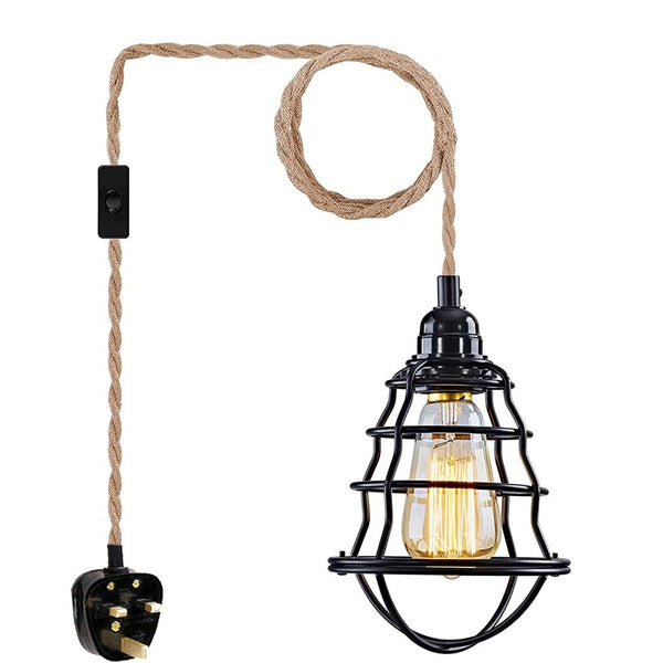 Stoffen hennep flexkabelset zwarte plug-in hanglamp E27~3692 – Ja