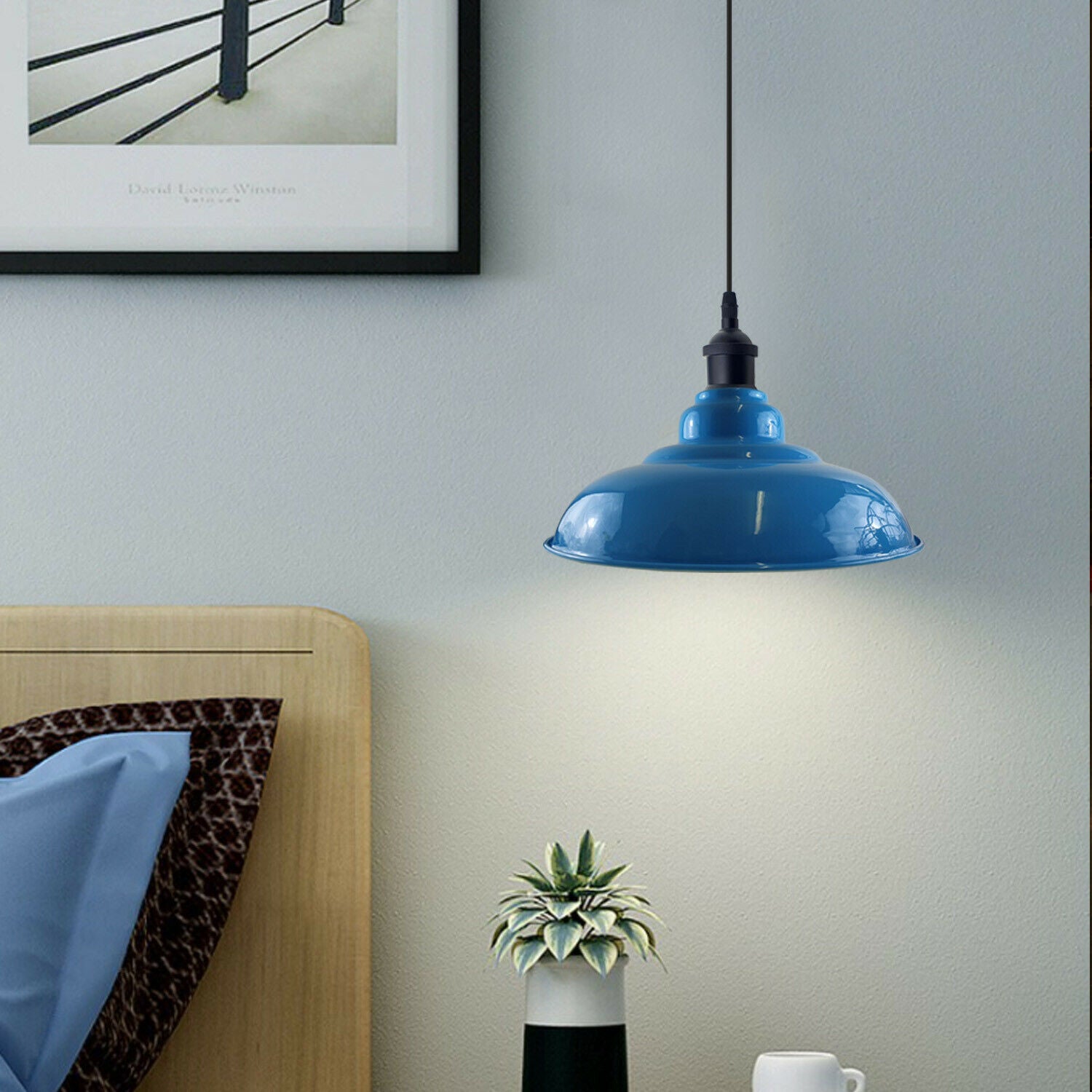LEDSone industrial Vintage  32cm  Light Blue Pendant Retro Metal Lamp Shade E27 Uk Holder~3689 - LEDSone UK Ltd