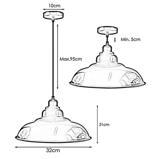 LEDSone industrial Vintage  32cm  Green Pendant Retro Metal Lamp Shade E27 Uk Holder~3688 - LEDSone UK Ltd