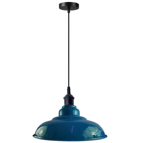 LEDSone industrial Vintage  32cm Cyan Blue Pendant Retro Metal Lamp Shade E27 Uk Holder~3687