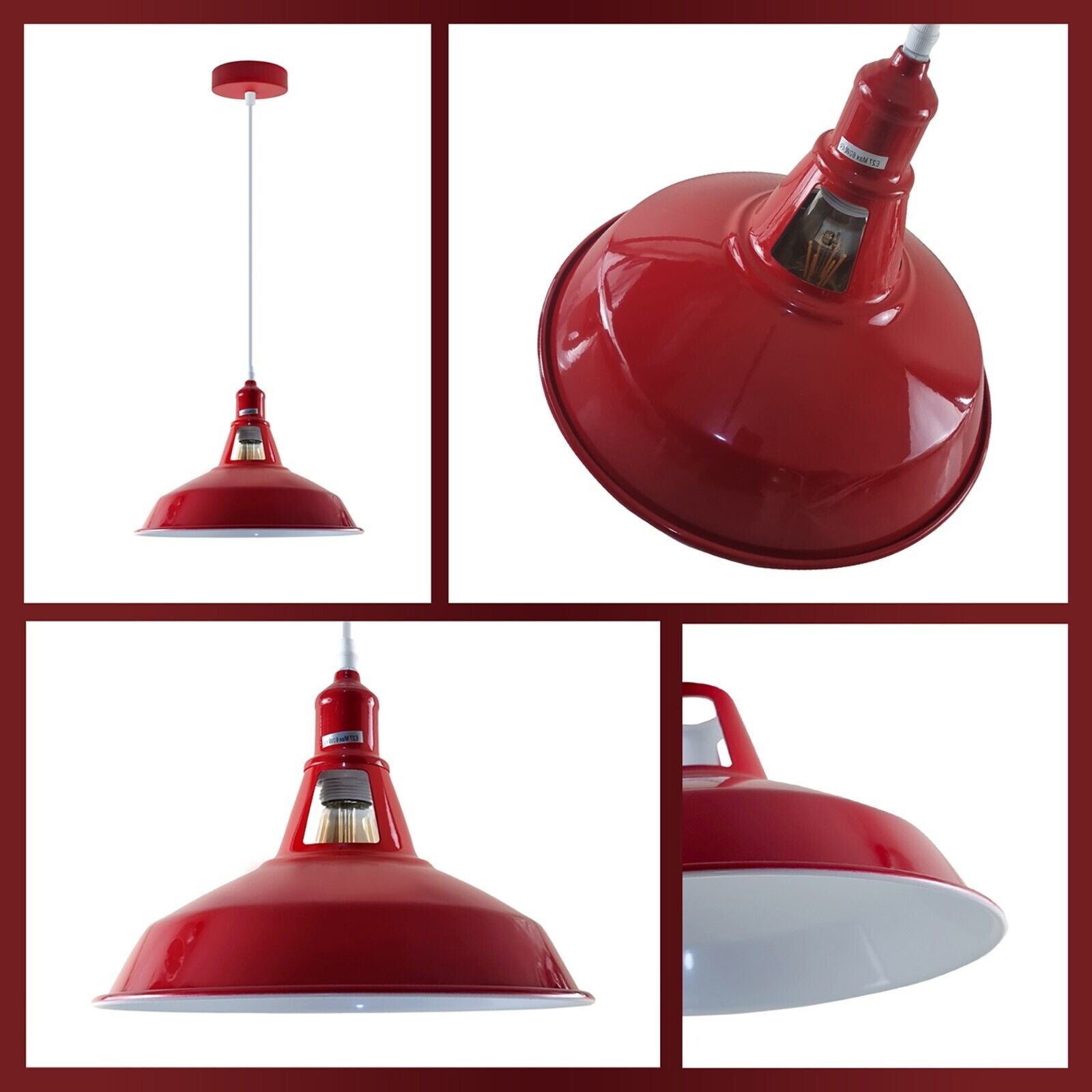 Industrial Vintage Modern Metal Retro  E27 Ceiling Red Barn Slotted Pendant Shade~3742 - LEDSone UK Ltd