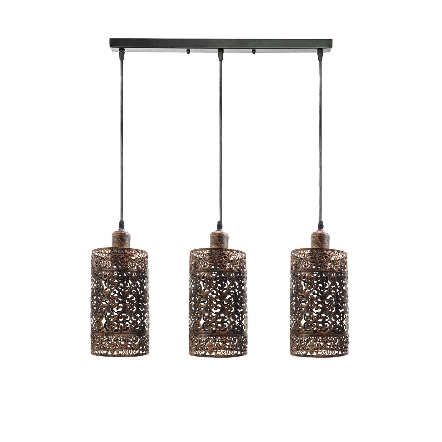Industrial Modern 3 Way Retro Brushed Copper Cage Ceiling Hanging Pendant Shade E27~3756 - LEDSone UK Ltd