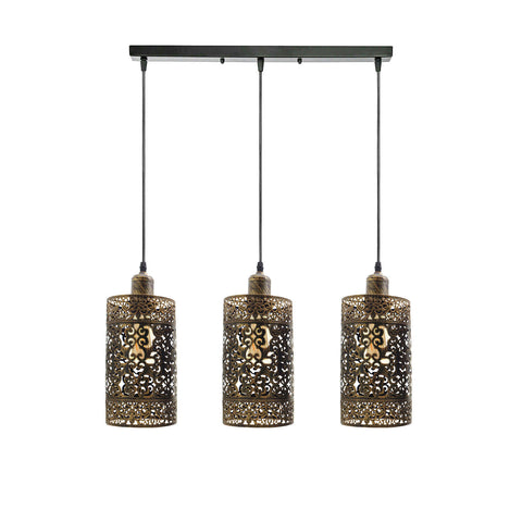 Industrial Modern 3 Way Retro Brushed Copper Cage Ceiling Hanging Pendant Shade E27~3756