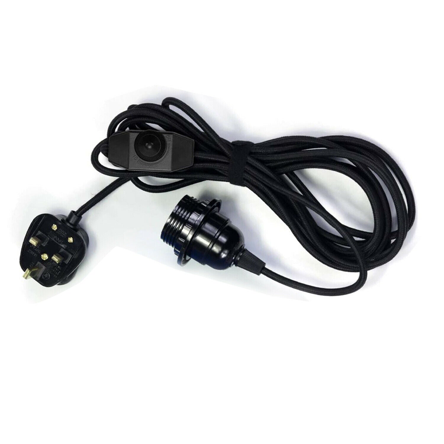 4M Fabric Flex Cable UK Black colour Plug In Pendant Lamp Light Set E27 Bulb Holder+ switch~3747 - LEDSone UK Ltd