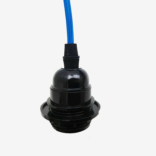 4M Fabric Flex Cable UK Blue colour Plug In Pendant Lamp Light Set E27 Bulb Holder