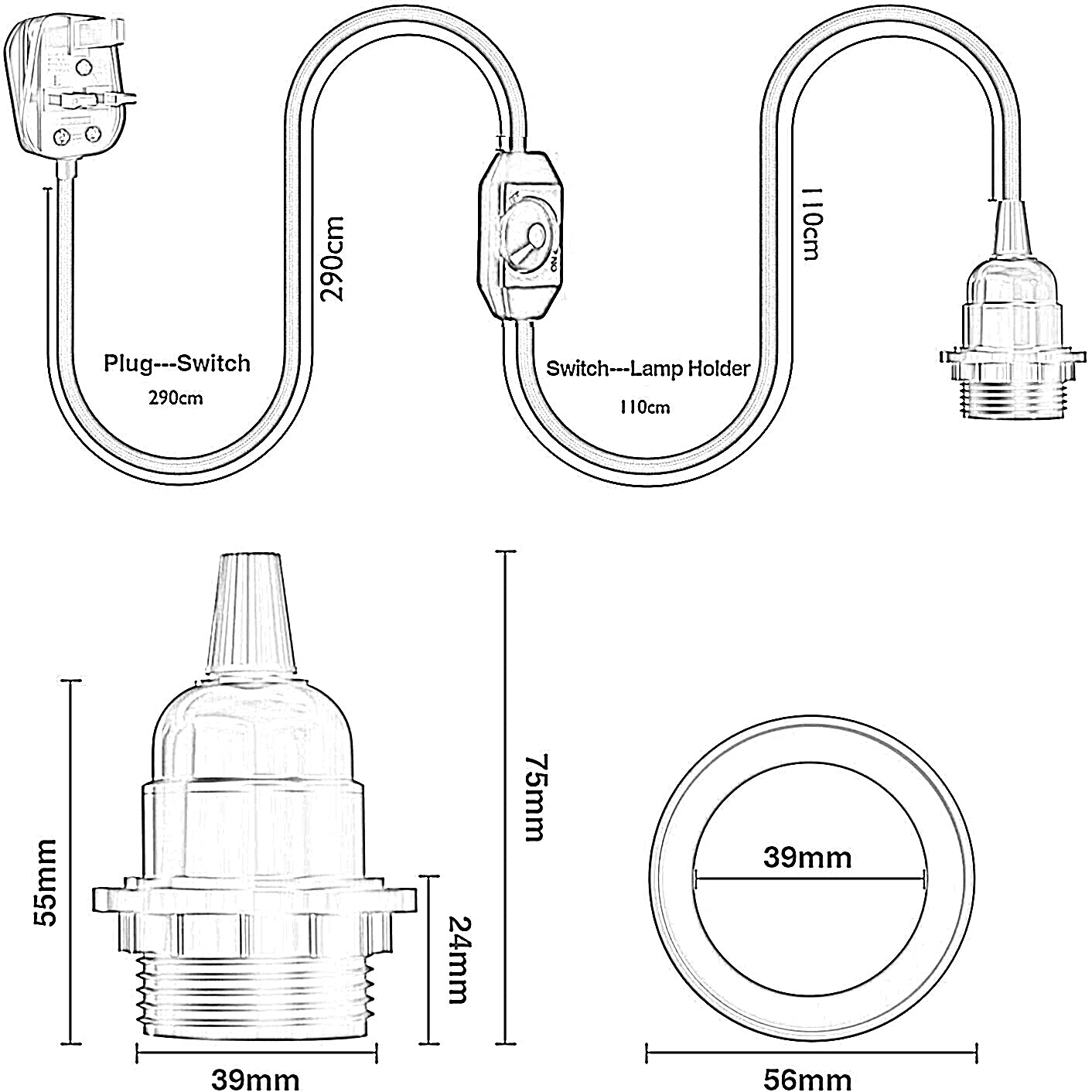 4M Fabric Flex Cable Plug In Pendant Light Set