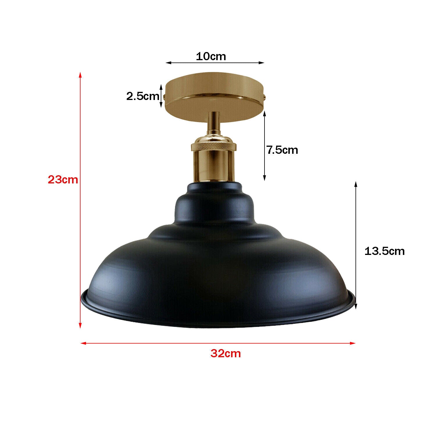 Industrial Vintage Retro Flush Mount Glossy Shade Black colour Ceiling Light E27 UK~3769 - LEDSone UK Ltd