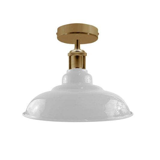 Industrial Vintage Retro Flush Mount Glossy Shade white colour Ceiling Light E27 UK~3768 - LEDSone UK Ltd