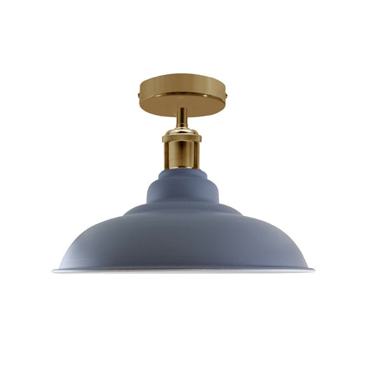 Industrial Vintage Retro Flush Mount Glossy Shade Grey colour Ceiling Light E27 UK~3767 - LEDSone UK Ltd