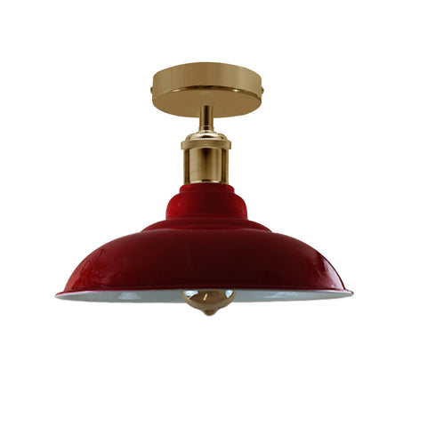 Industrial Vintage Retro Flush Mount Glossy Shade Red colour Ceiling Light E27 UK~3766